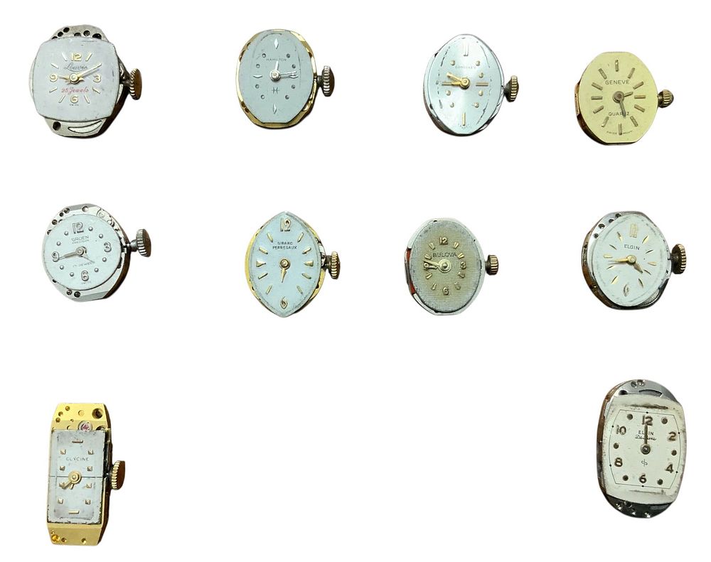 Lot 365: Unresearched Watches Lot Girard Elgin (2), Bulova Gruen Glycine Longines Geneve Louvic Hamilton
