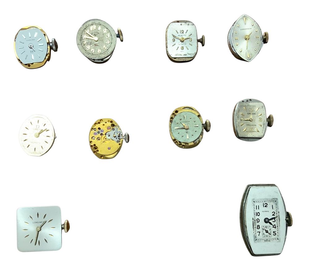 Lot 366: Unresearched Watches Lot Olympic Alecto Elgin Hamilton (2), Longines (2), Gruen Bulova Omega