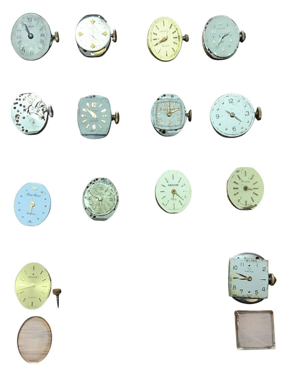 Lot 370: Unresearched Watches Lot (14) Geneve, Elgin, Boluva (2), Arnow, Sears, Cartier, Gruen Hamilton,