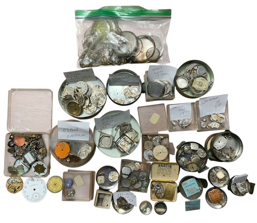 Lot 372: HUGE Vintage Watch Movement & Parts Lots Gruen Elgin Boluva Hamilton plus more