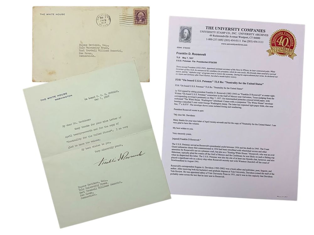 Lot 411: 1937 President Franklin D. Roosevelt FDR Signed Letter USS Potomac COA