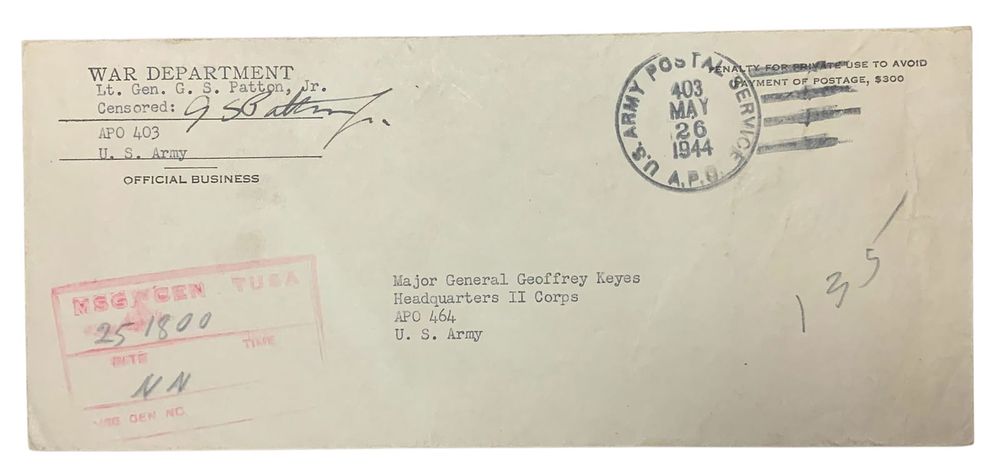 Lot 412: 1944 Army General George Patton signed Censored Envelope COA