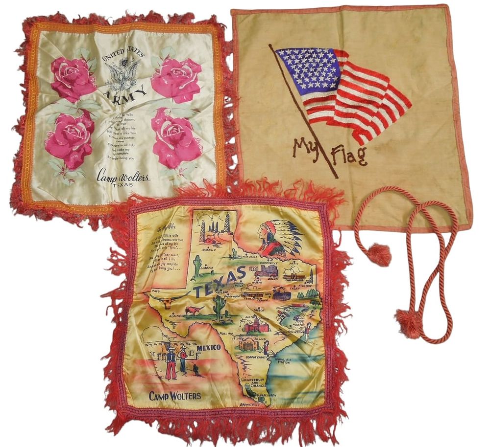Lot 420: WWII - 1960s Lot My Flag Banner & Camp Wolters Texas Military Pillow Covers
