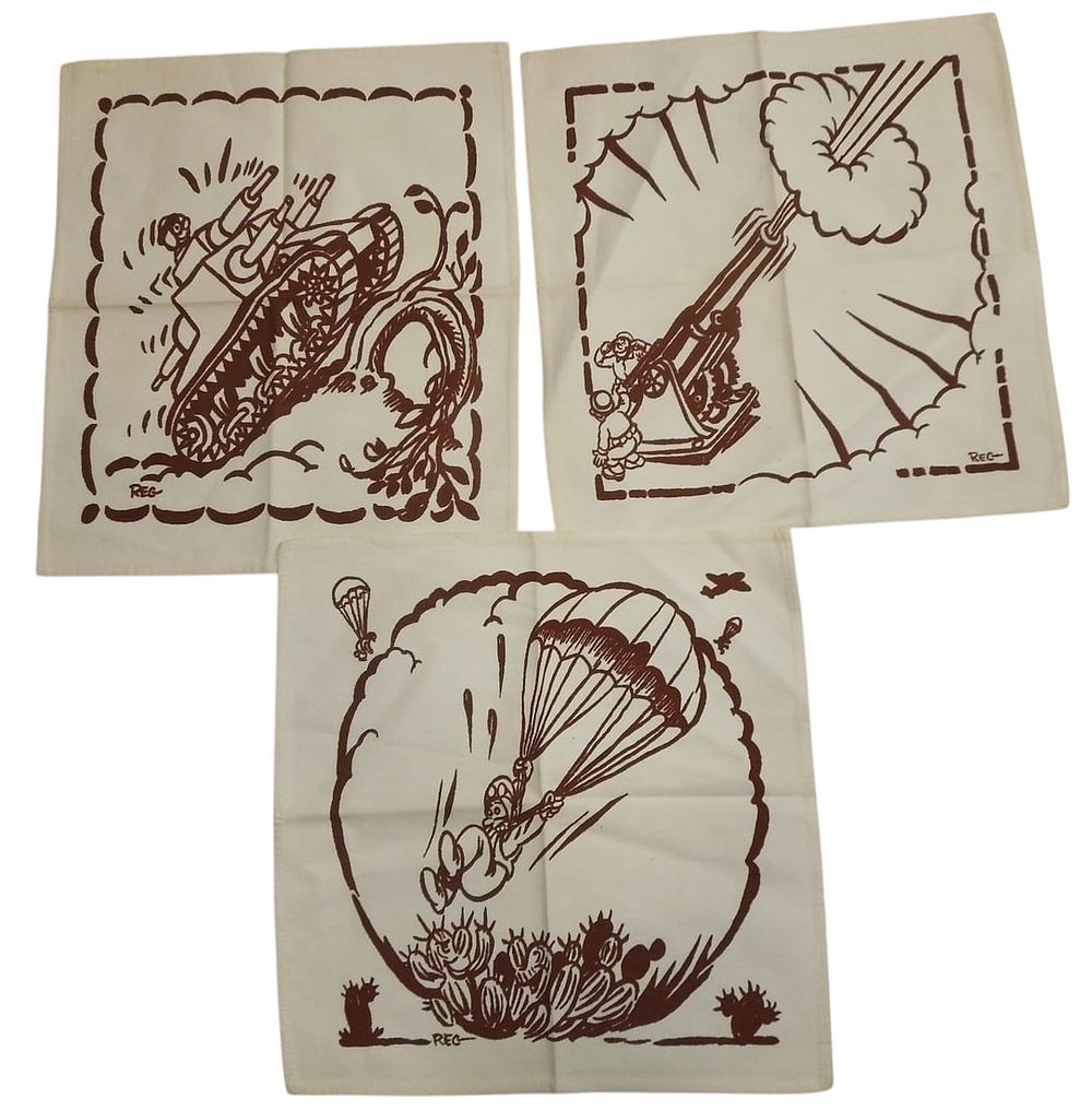 Lot 421: WWII Home Front Napkins REG MANNING 1941 US Army Tank Artillery & Airborne