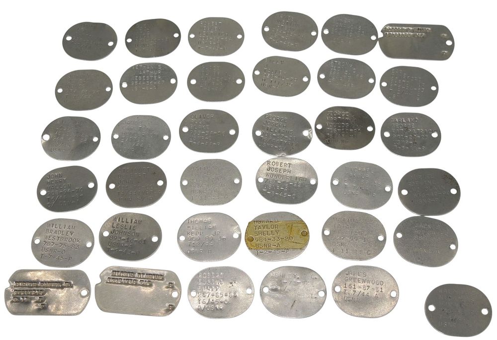 Lot 423: Lot (36) WWII US Navy & Army Sailor Soldier Dog Tags ID Discs
