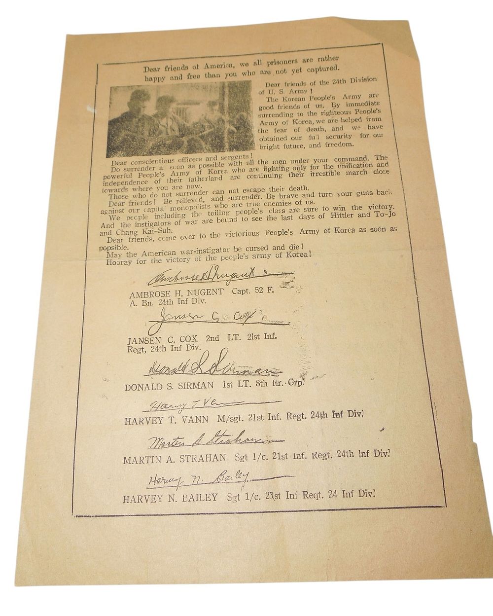 Lot 428: Korean War North Korea Propaganda Leaflet US Prisoners of War