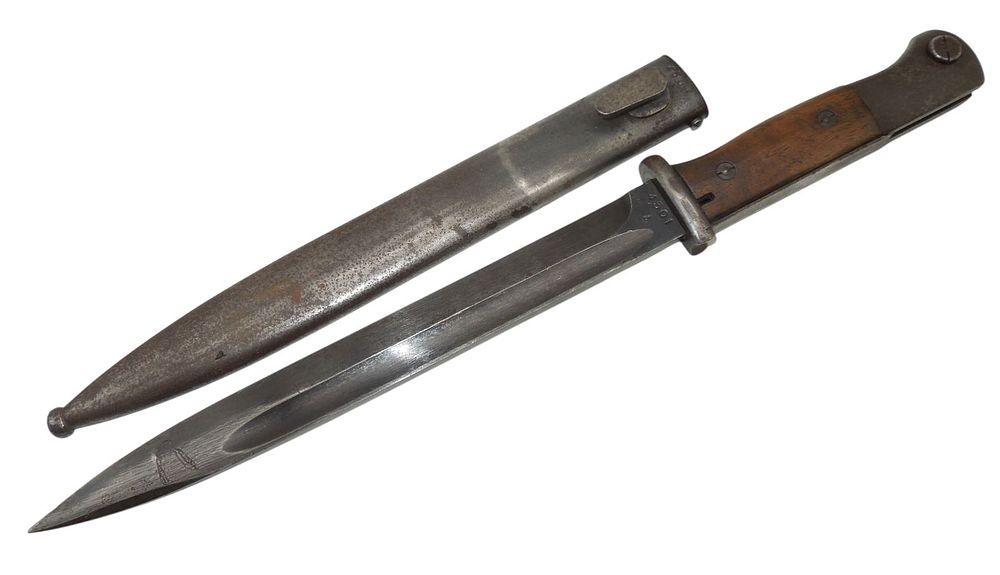 Lot 435: WWII German Army Matching Number Captured D-Day Engraved K98 Bayonet