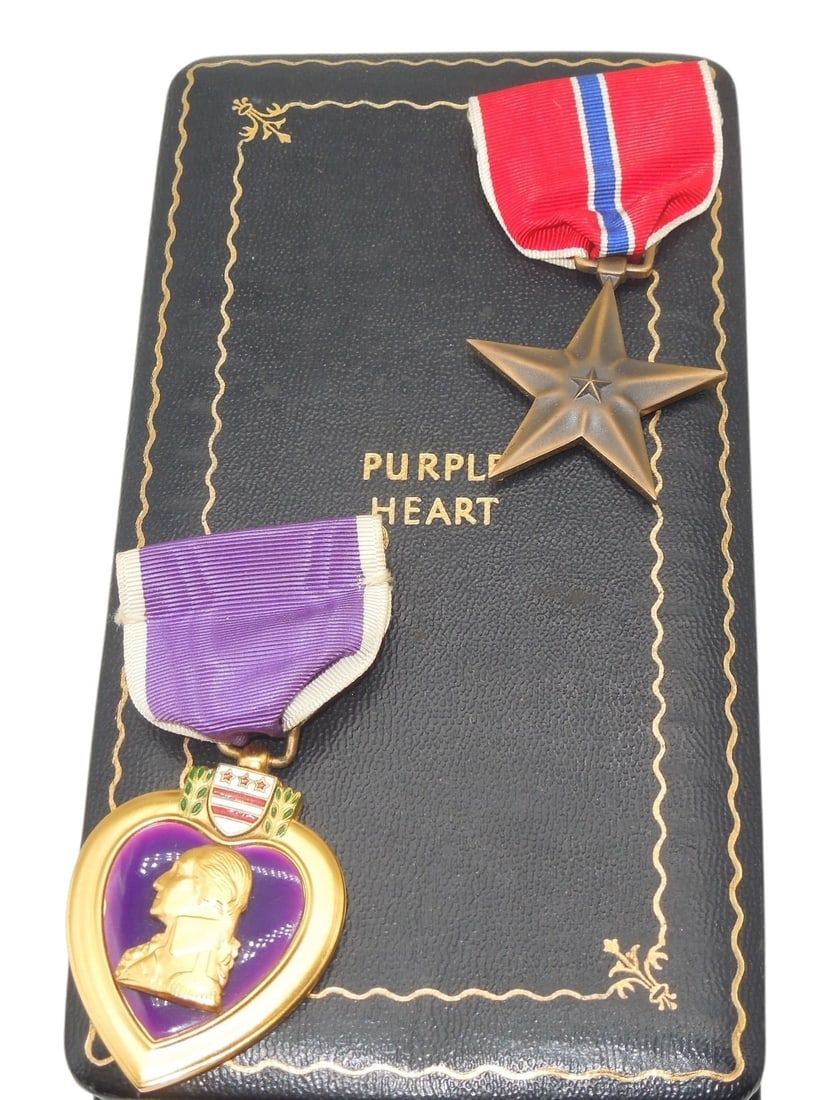 Lot 438: WWII US Army Purple Heart & Bronze Star Medal & Case
