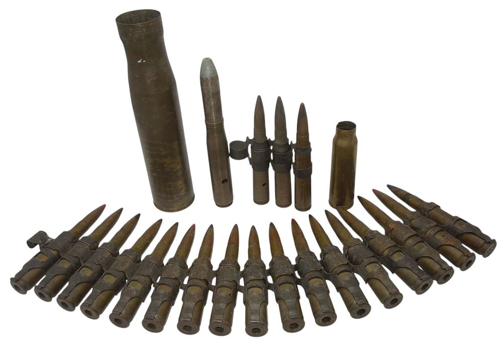 Lot 440: WWII US Military Brass Ordnance Shells .50 Linked Inert Display Lot