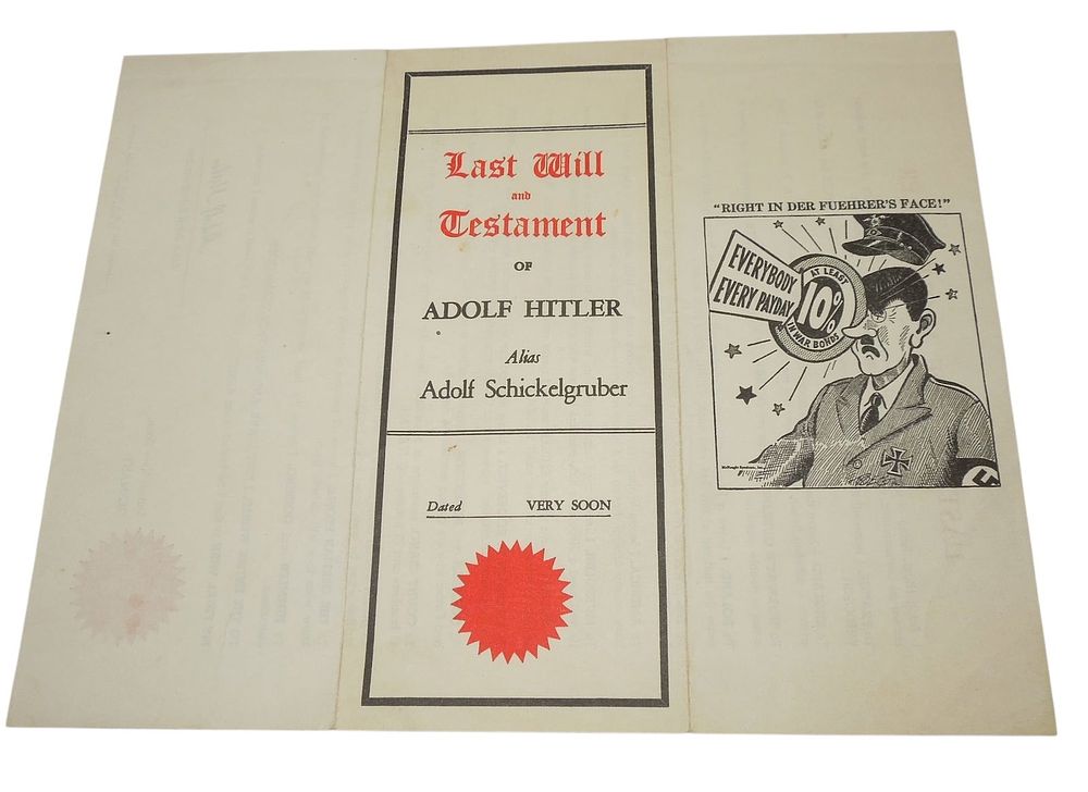 Lot 441: WWII US Home Front Last Will of Adolf Hitler Propaganda Document