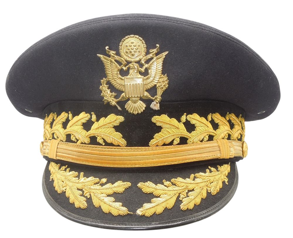 Lot 395A: 1960s US Army General Omar Bradley Named Dress Blue Visor Hat Cap