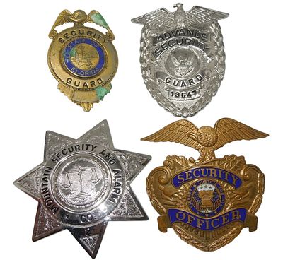 Lot (4) Vintage Security Officer Badges Florida Mountain. Original as shown. Condition: See 