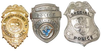 Lot (3) Vintage Police Badges Fairfax Virginia Hutchinson. Original as shown. One is marked 