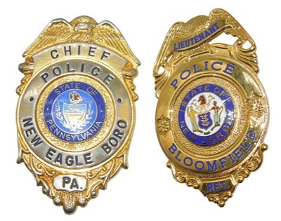 Lot (2) Vintage Police Badges Chief New Eagle PA Bloomfield New Jersey. Original as shown. 