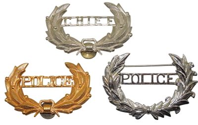Lot (3) Vintage Police & Chief Cap Hat Badges. Original as shown. Condition: See description for 