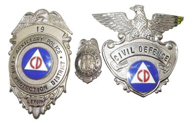 Lot (3) Vintage Civil Defense Badges Fire & Police. Original as shown. Condition: See 