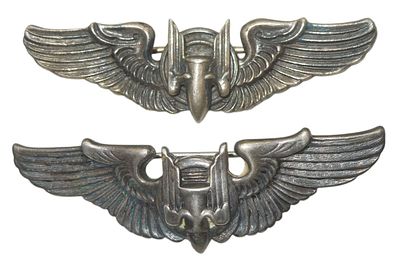 Lot (2) WWII US Army Air Force Sterling Shirt Size Gunner Wings Pins. Original as shown. 2 inch 