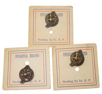 Lot (3) WWII US Military Sterling & 24K Gold Plated Ruptured Duck Discharge Pins. Original as 