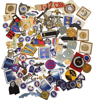Huge Lot Watch Parts & WWI WWII Modern Military Patches Pins Insignia. Original as shown. Some 
