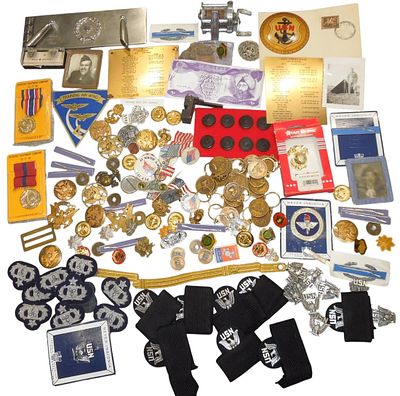 Huge Lot WWII - Modern US Military Pins Keychains Medals Papers Navy Badges. Original as shown. 