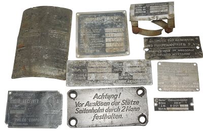 1930s - WWII US & German Aircraft & Equipment Data Plates. Original as shown. Some are in poor - 