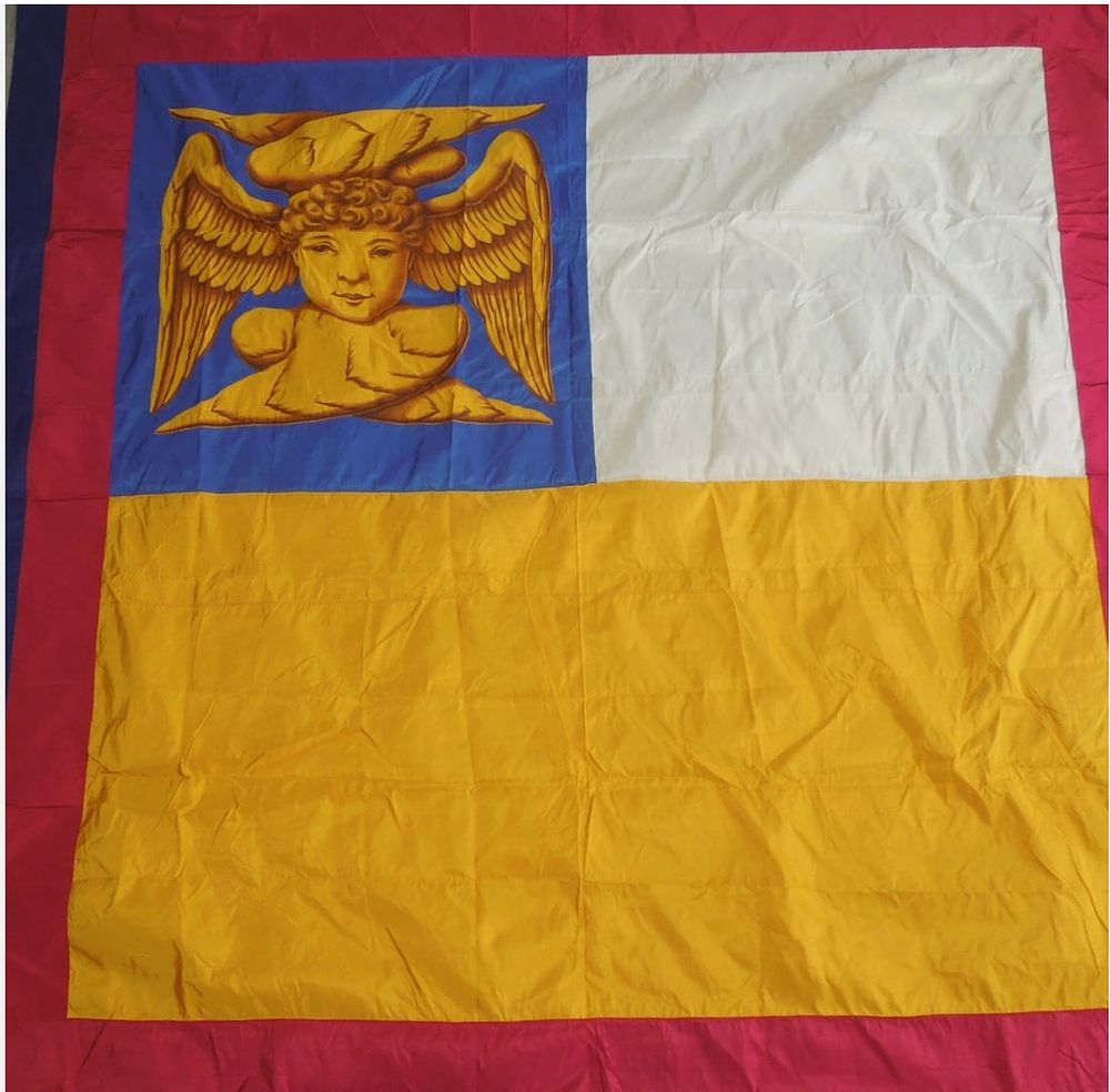Lot 166: Vintage 1920s British Made Doge of Venice Francisco Foscari Hand Painted Flag