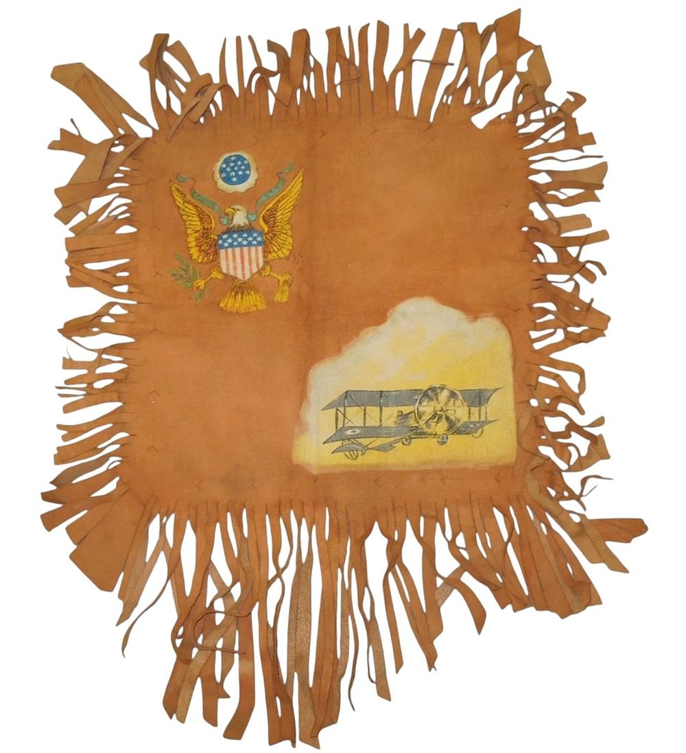 Lot 177: US Army WWI LEATHER Aero Airplane Aviation Sweetheart Pillow Cover