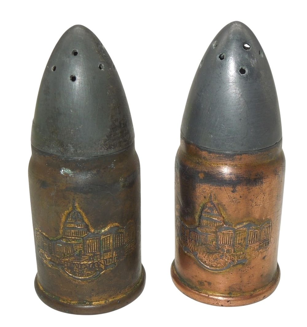 Lot 200: WWII US Military Trench Art Artillery Salt & Pepper Shakers Washington DC