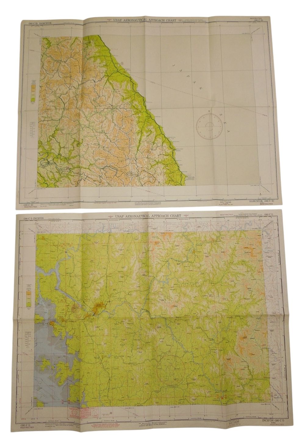 Lot 204: Korean War US Air Force Aeronautical Approach Maps Lot Inchon