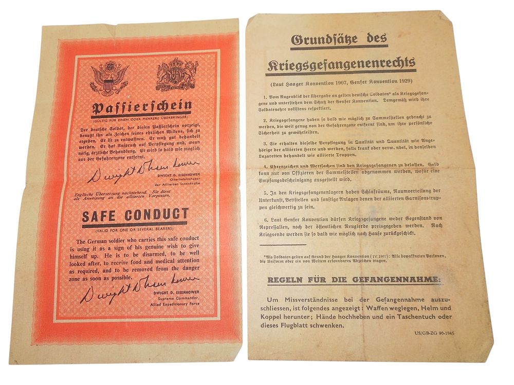 Lot 207: Lot (2) WWII US Military General Eisenhower Surrender Safe Conduct Passes