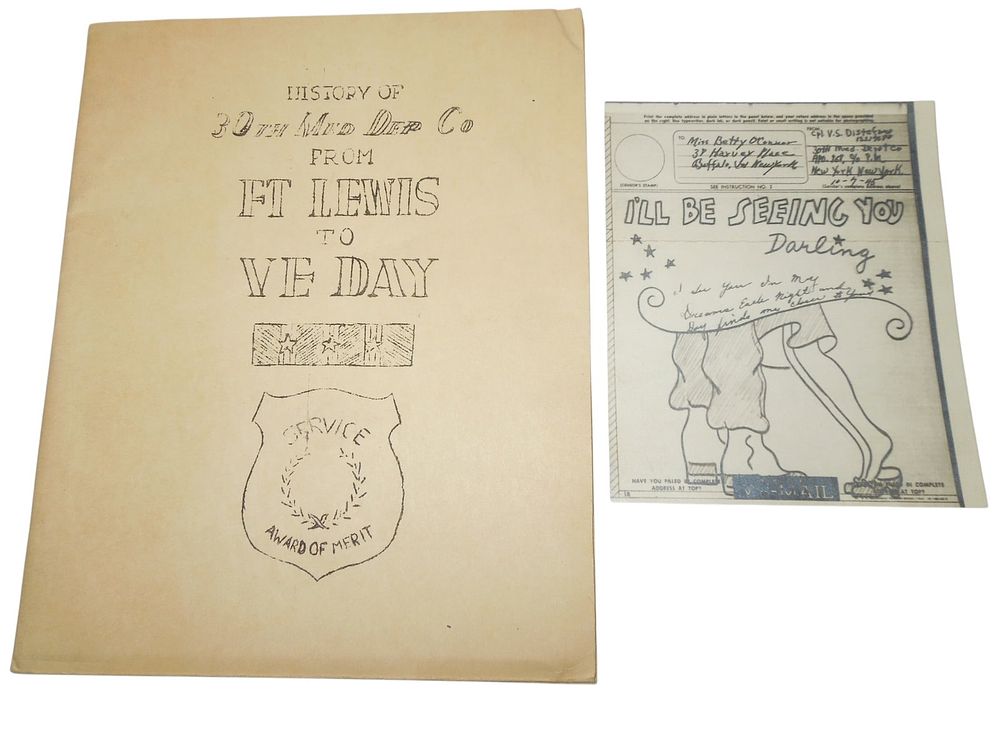 Lot 208: WWII US Army 30th Medical Depot Company Unit History & V Mail Letter