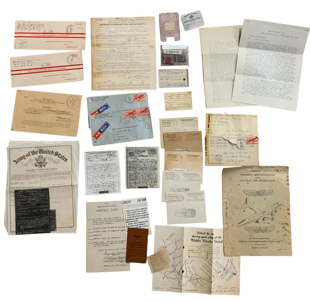 Lot 226: WWII Era Named Letters, Ribbons, ID cards, Service Record Election War Ballots plus more