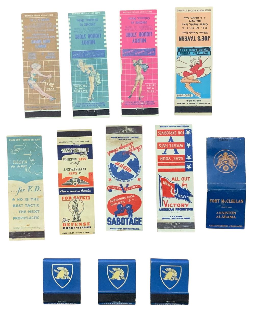 Lot 234: Matchbook Covers Lot (12) Pin Up Girls West Point Venereal Disease Fort McClellan