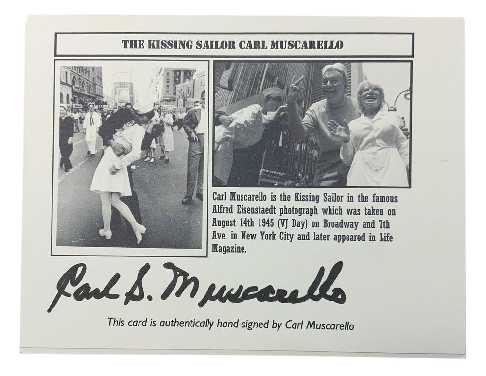 Lot 241: Kissing Sailor Carl Muscarello Signed Card V-J Day Times Square