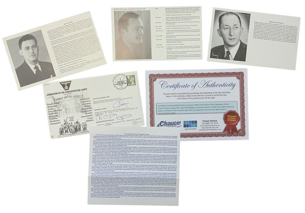 Lot 242: WWII Signed Survivors Concentration Camp FDC Belgium Resistant Haulot Eyben Brusselairs