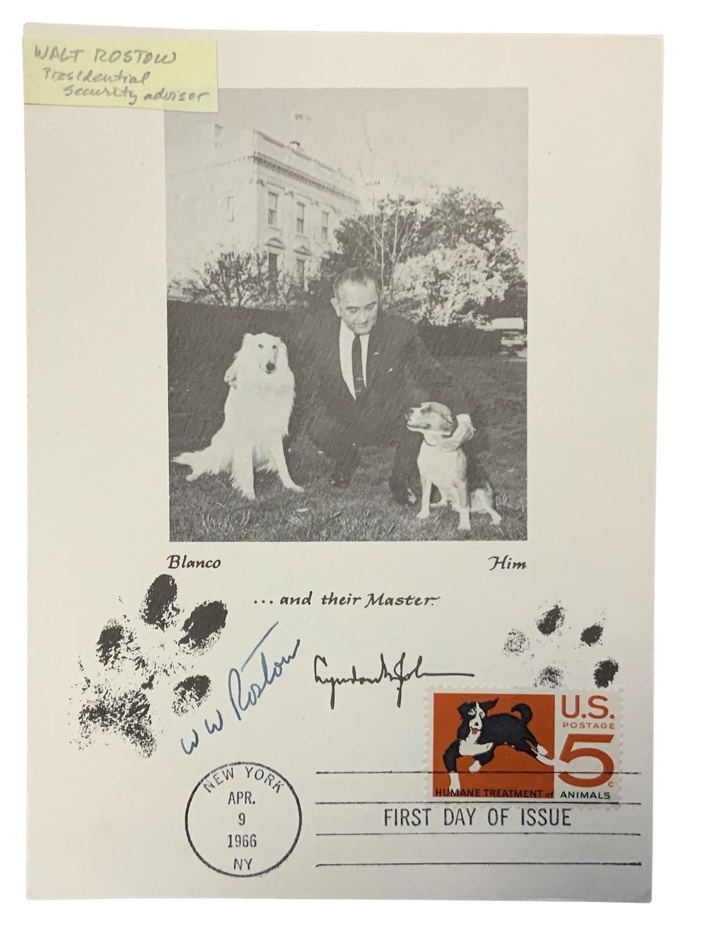 Lot 246: 1966 Walt Rostow National Security Advisor & OSS Signed First Day Cover FDC Card