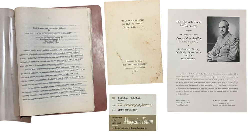 Lot 255: General Omar Bradley Armed Forces Day Address, 1948 Memorial Program Plus Lot (4)