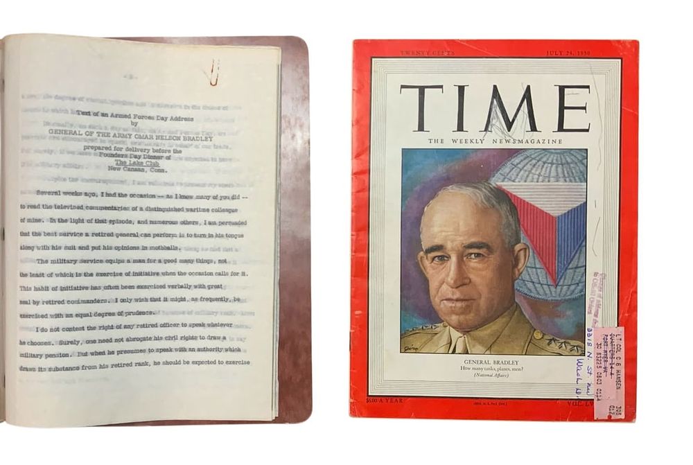 Lot 256: 1950 General Omar Bradley Time Magazine & Personal Armed Forces Day Address