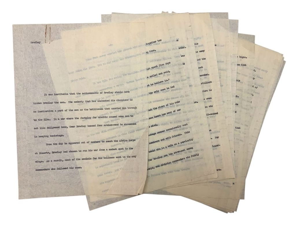 Lot 258: 1948 Original 5 Star General Omar Bradley Career Military Transcript Patton, Eisenhower