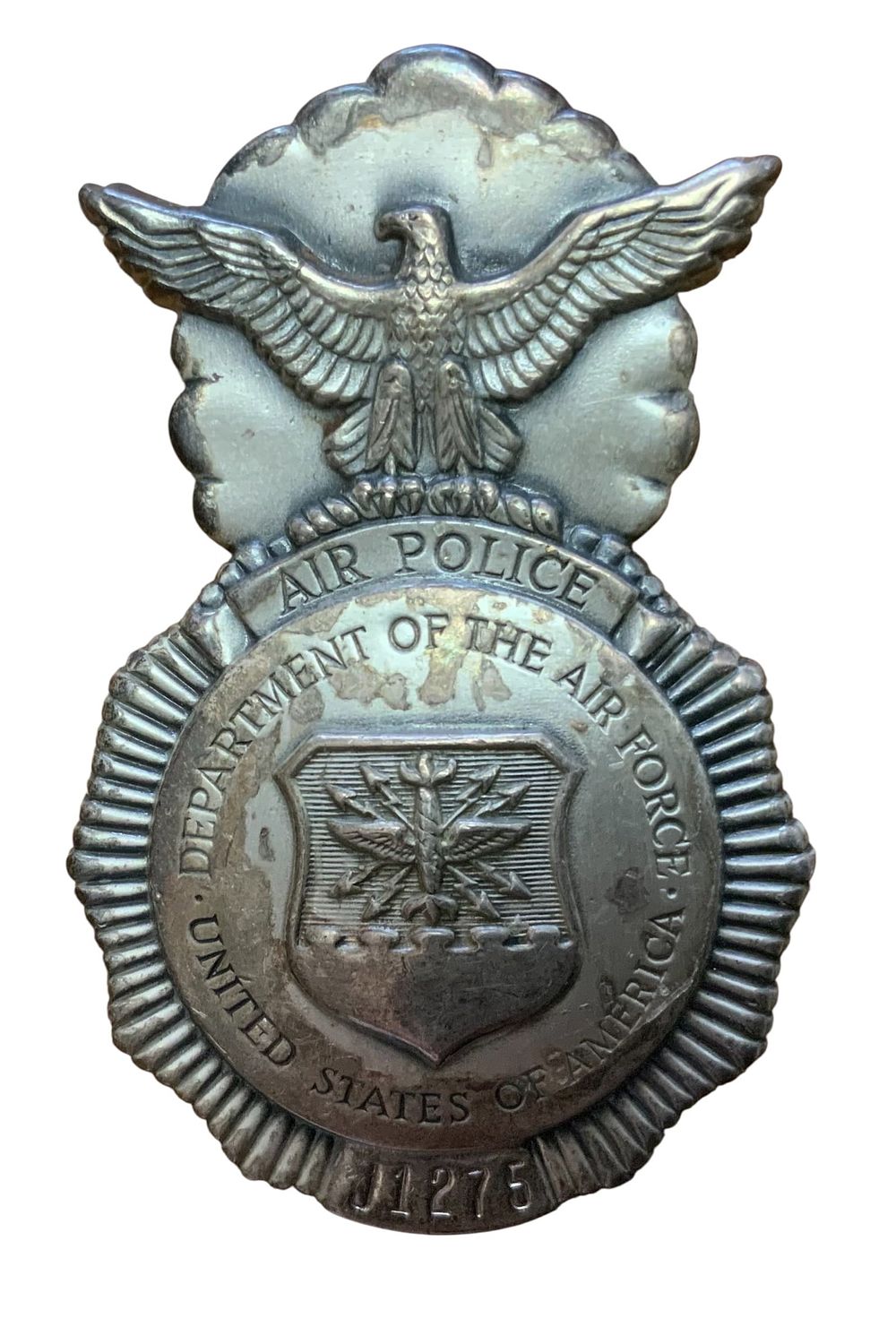 Lot 264: Early 1960s USAF Air Police Badge RARE “J- Series”