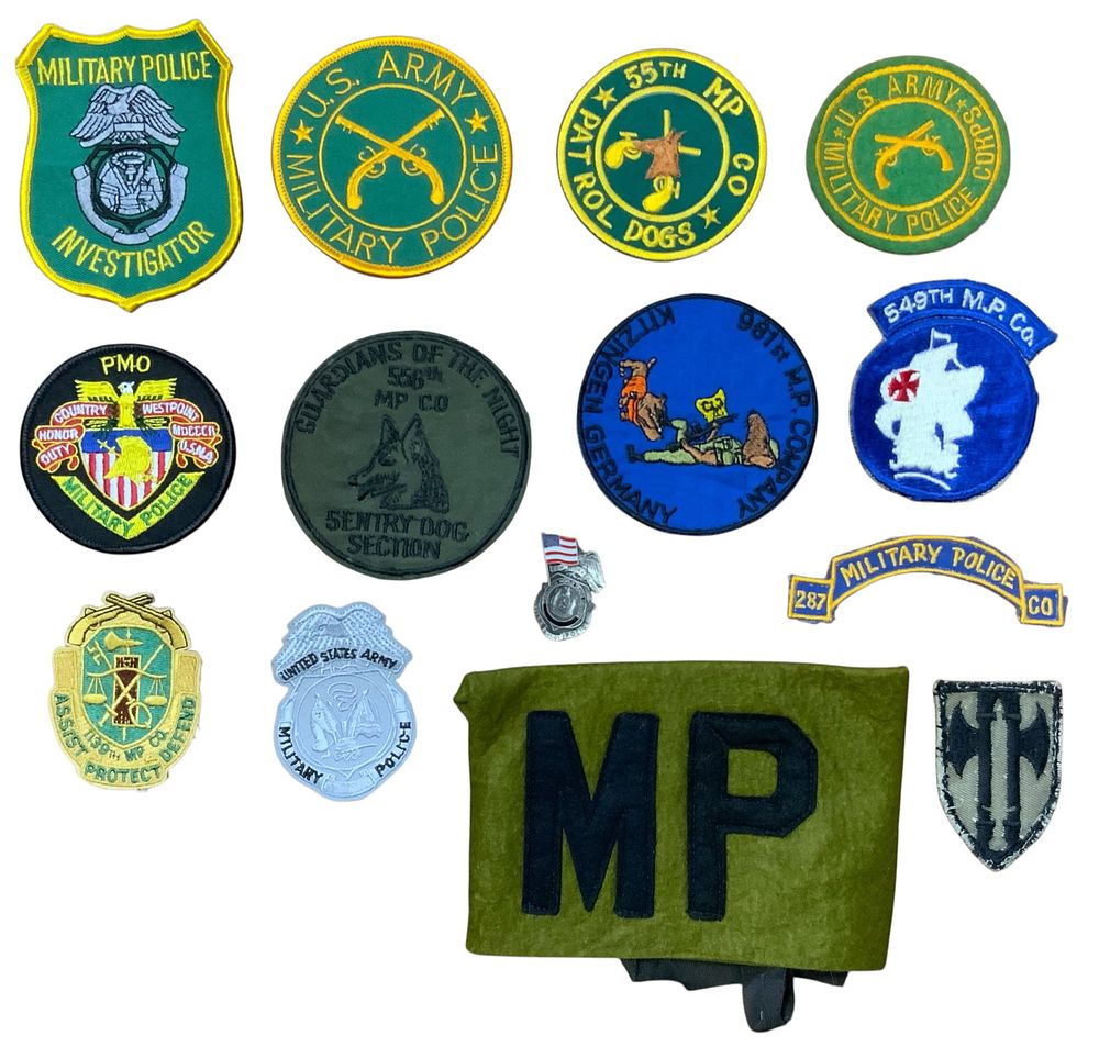 Lot 267: Vietnam Era Army Military Police Patches, Armband, Badge Lot