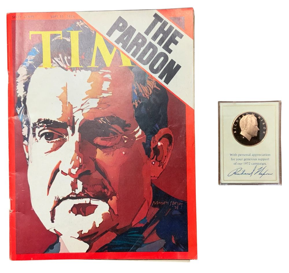 Lot 274: 1972 President Richard Nixon Bronze Presidential Campaign Medal & Time Magazine