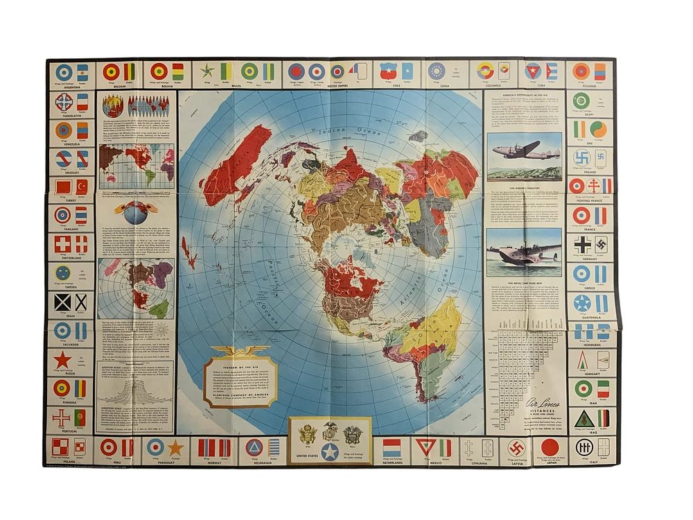 Lot 287: WWII 1943 Alcoa Aluminum Company Flight Routes Home Front World Map / Poster