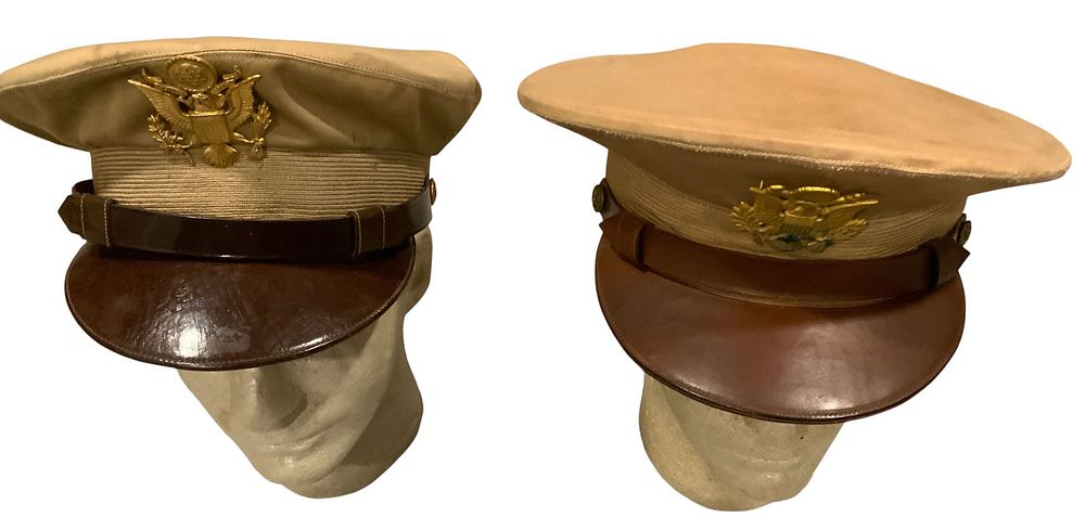 Lot 290: WWII Era US Army Officer’s Khaki Summer Visors Caps Lot (2)