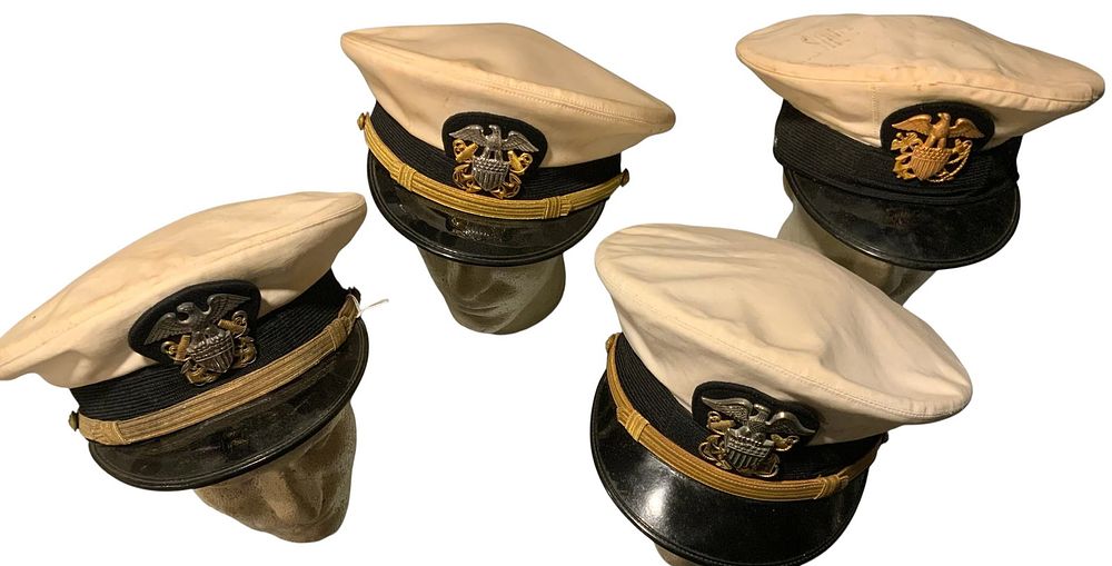 Lot 292: WWII Era US Navy & USPHS Officer Visors Caps Hats LOT (4) Berkshire Boston Uniform