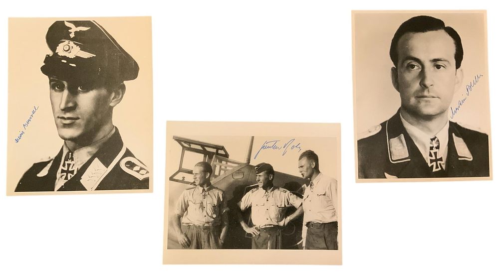 Lot 317: WWII German Knights Cross Recipients Rall, Becker & Berndl Signed Auto Photos Luftwaffe