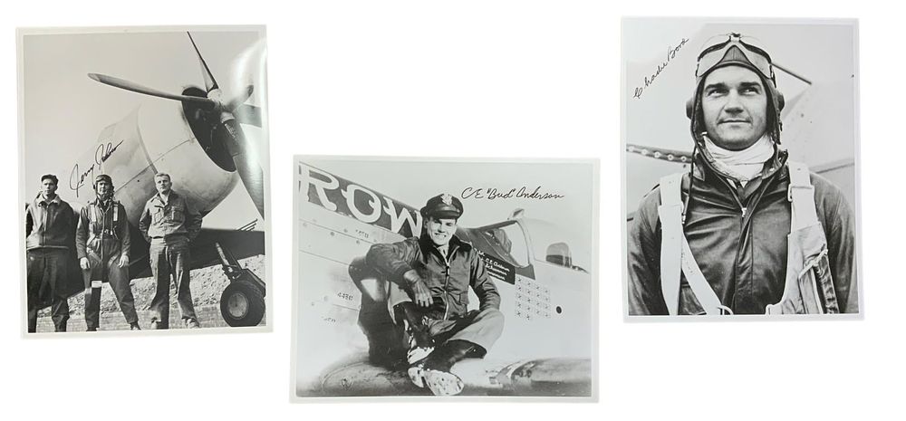 Lot 338: WWII US Fighter Aces Pilot Bud Anderson, Bond Flying Tigers, Johnson 56th FG Signed Photos