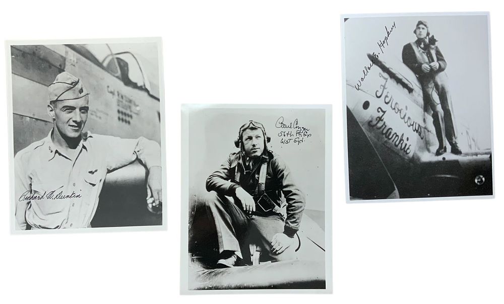 Lot 340: WWII U.S. Fighter Aces Hopkins 361st FG, Conger & Dunkin Signed Photos