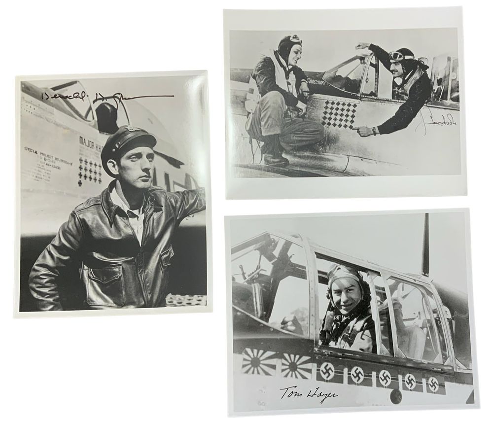 Lot 342: WWII US Fighter Aces Hayes, Goodson & Greene 15th Air Force Signed Photos