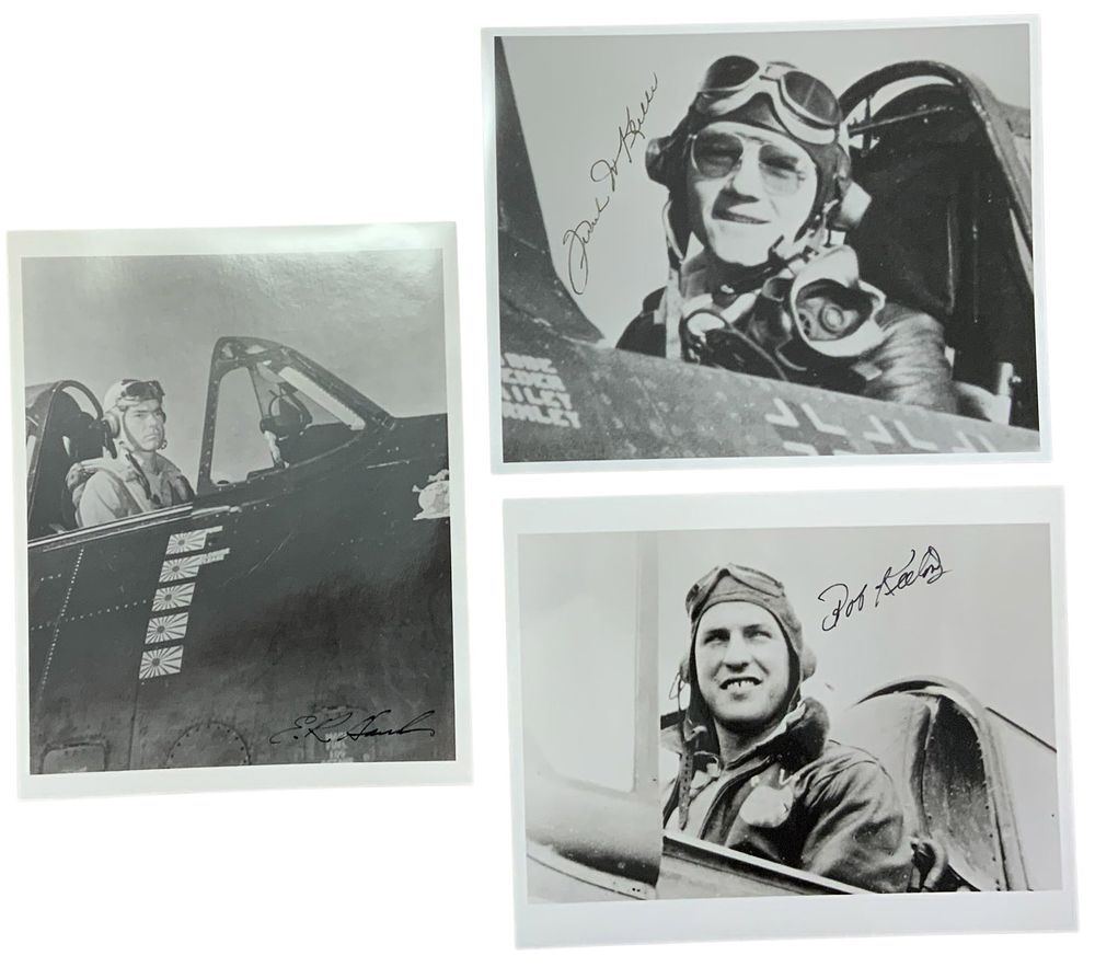 Lot 343: WWII US Fighter Aces Navy Hanks, Keeton Flying Tigers & Klibbe 56th FG Signed Photos